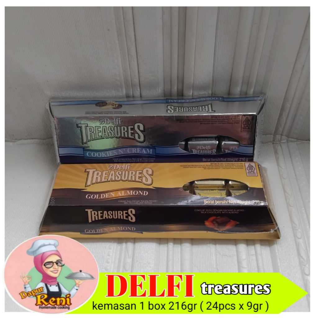 

Delfi treasures cokelat kemasan box 216gr ( isi 24pcs x 9gr )