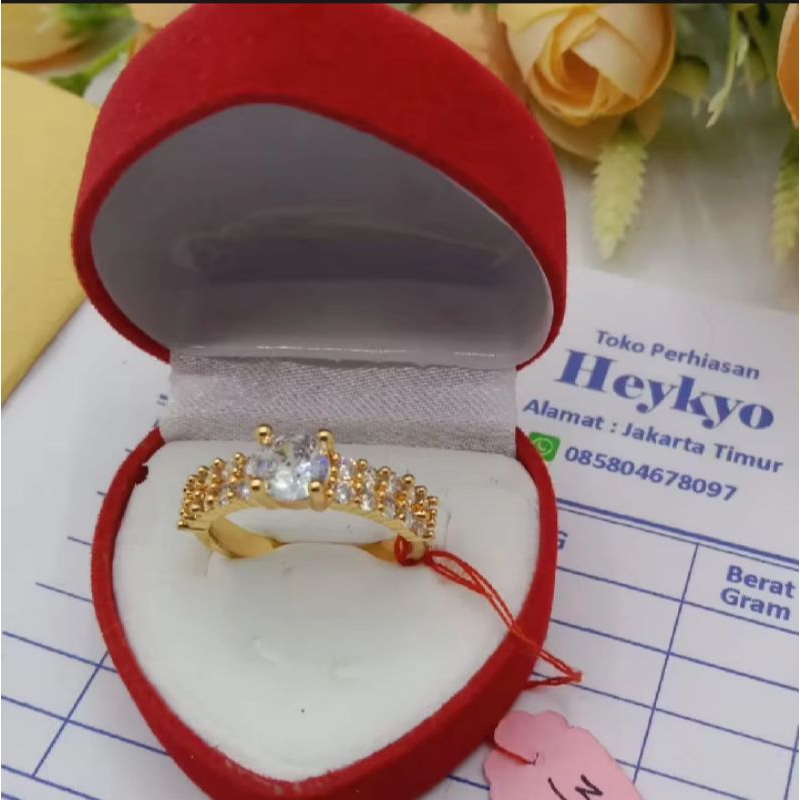cincin wanita Dewasa Lapis Emas muda 3.0 Gram Lapis Emas model Permata Satu Baris Full Free Box cinc