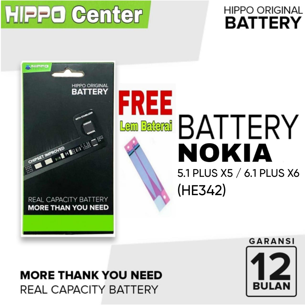 Hippo Baterai Original NOKIA 5.1 PLUS ( X5 ) / NOKIA 6.1 ( X6 ) / HE-342