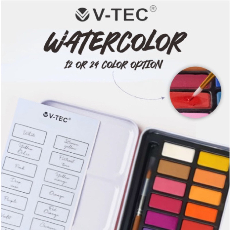 

V Tec Cat Air Watercolor Tin Box Set 12 / 24 Free Kuas