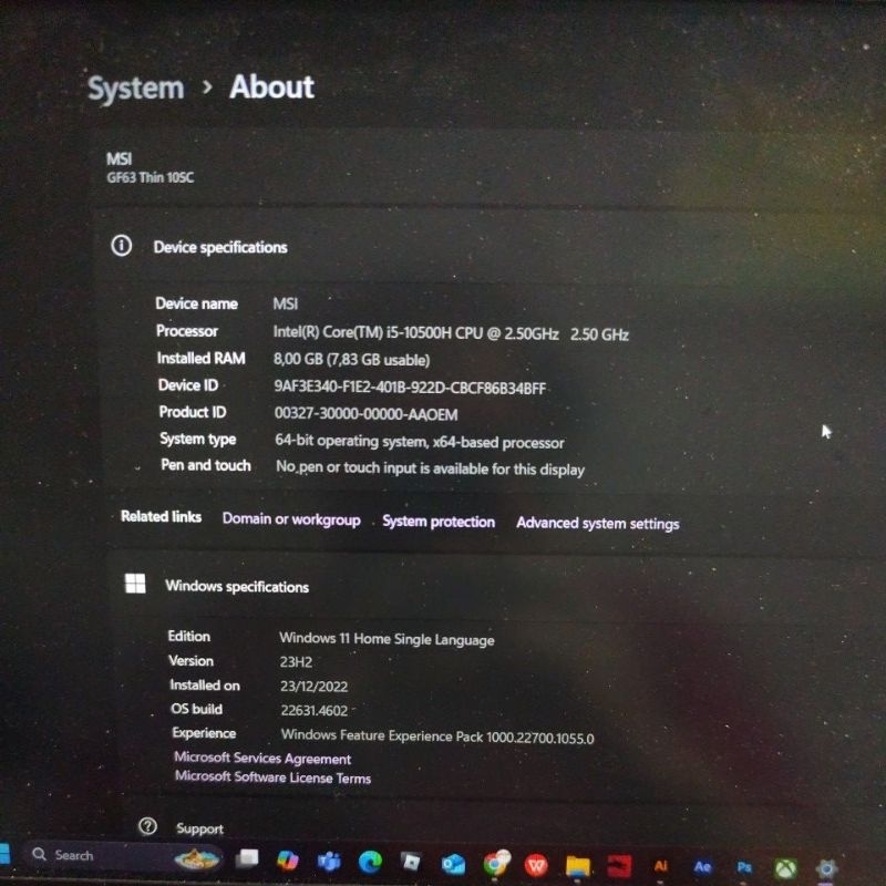MSI GF63 thin i5-10500 geforce 1650