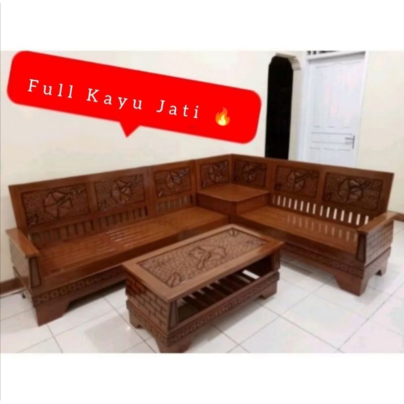 kursi tamu sudut piramid kursi tamu minimalis Kayu Jati 100% kursi meja sudut Jati