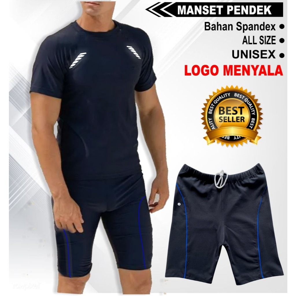 Baju renang lengan pendek & celana renang kaos olahraga pria wanita gym fitnes running badminton vol
