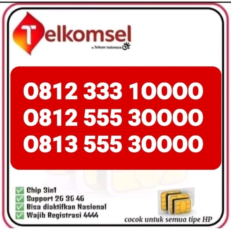 NOMOR CANTIK SIMPATI TRIPLE KWARTED 333,555,10000,3000