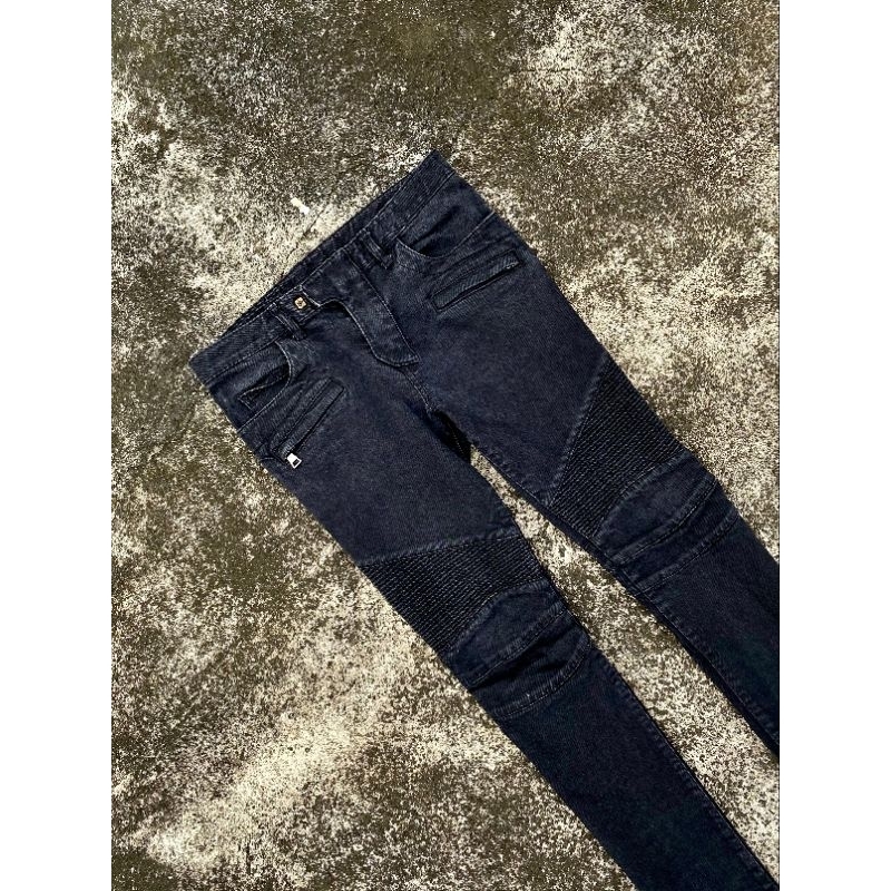 Balmain Paris Raw Denim Biker Jeans