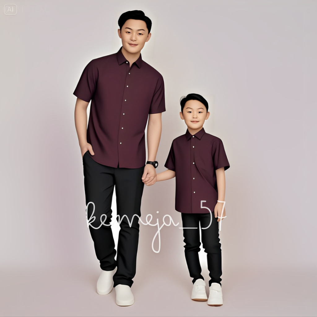 BURGUNDY KEMEJA POLOS COUPLE AYAH DAN ANAK WARNA BURGUNDY KEMEJA POLOS WARNA BURGUNDY