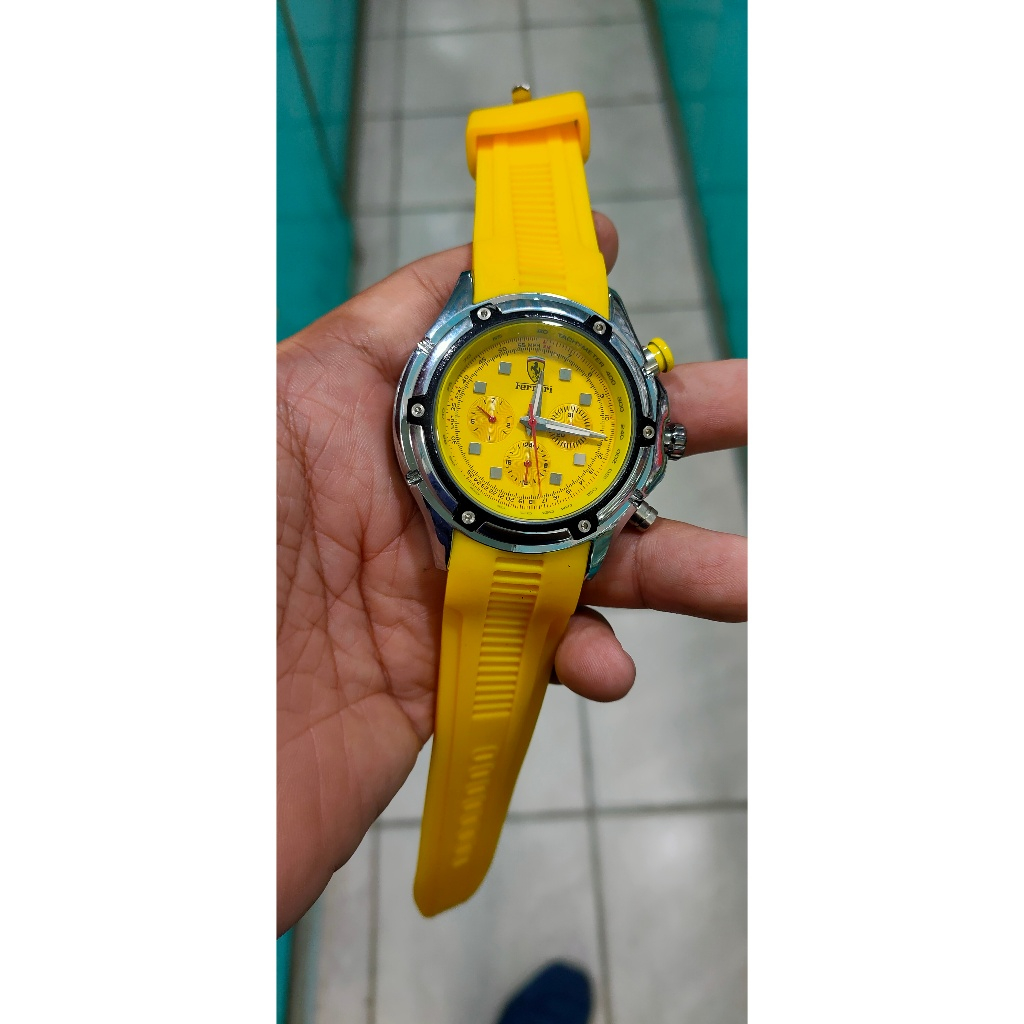 jam tangan sport pri ferarri automatic stainle steel yelow sport watch siap pakai