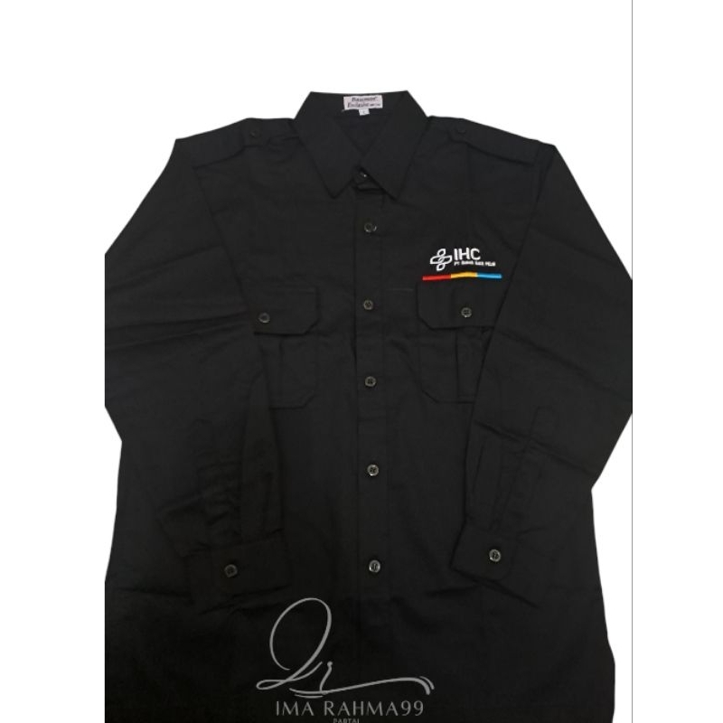 kemeja IHC PT RS PELNI seragam IHC PT RS PELNI hitam kantong 2 lengan panjang