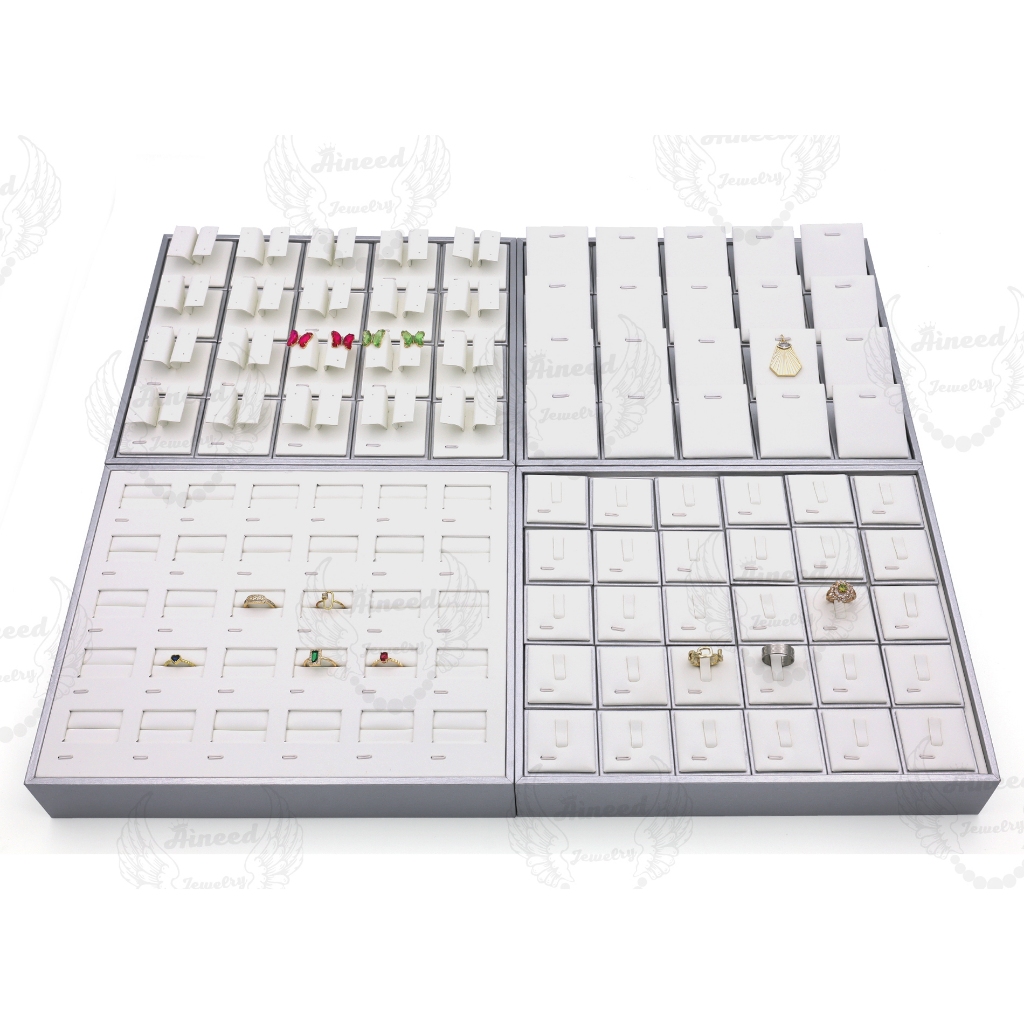 Aineed | Nampan Mewah Abu Muda, Display Perhiasan, Display Anting Kalung Cincin Display