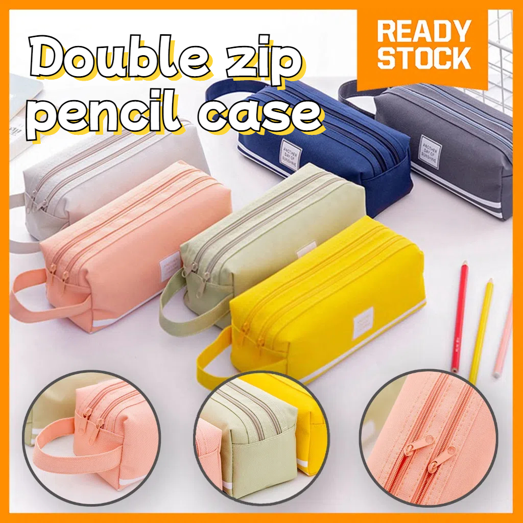 

Kotak Pensil Besar Double Zipper Warna Pastel Dua Resleting Dual Zipper Muat Banyak