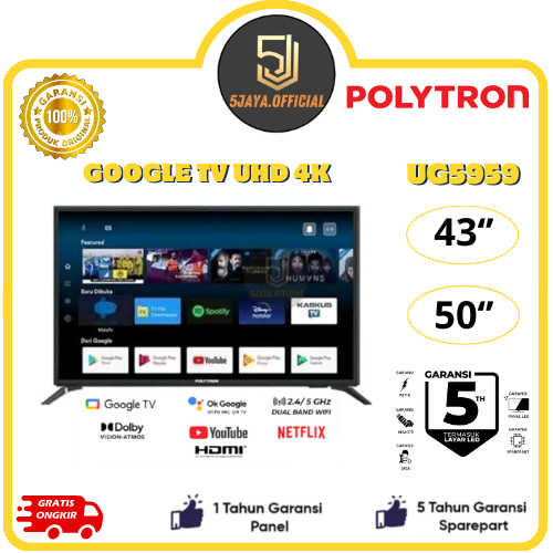 TV LED Polytron Google TV UHD 4K 43 Inch Polytron 50 Inch Polytron - 43UG5959/50UG5959
