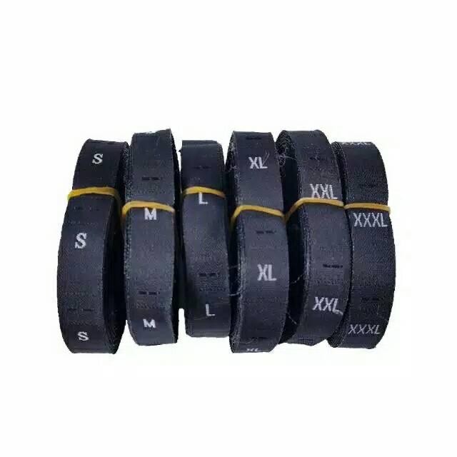 Label SIze Bordir Woven @1 Roll Hitam Label Size Huruf Ukuran Pakaian Jahit
