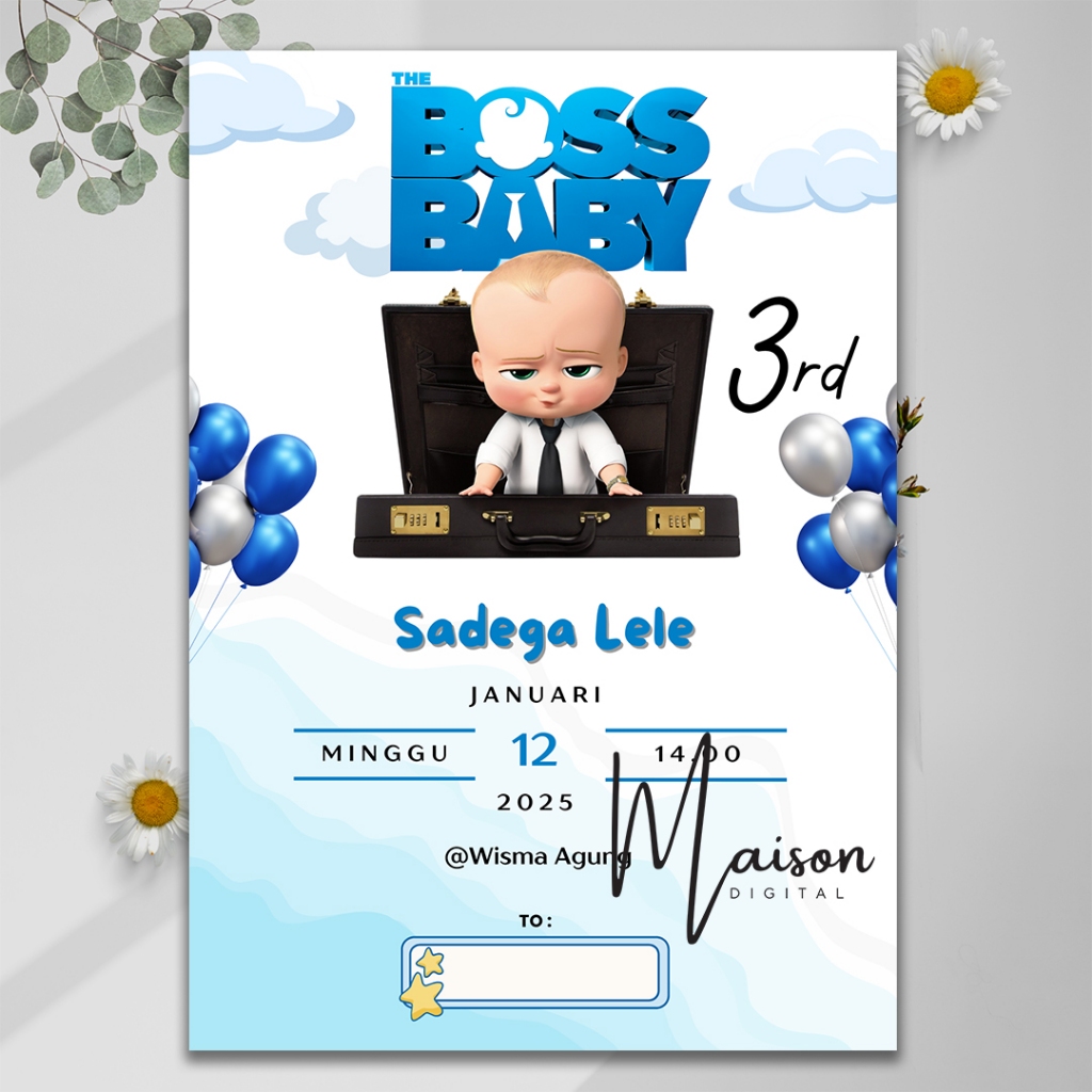 20 Pcs Undangan Ulang Tahun The Boss Baby + Plastik OPP - Undangan Ultah - Undangan Ultah Custom