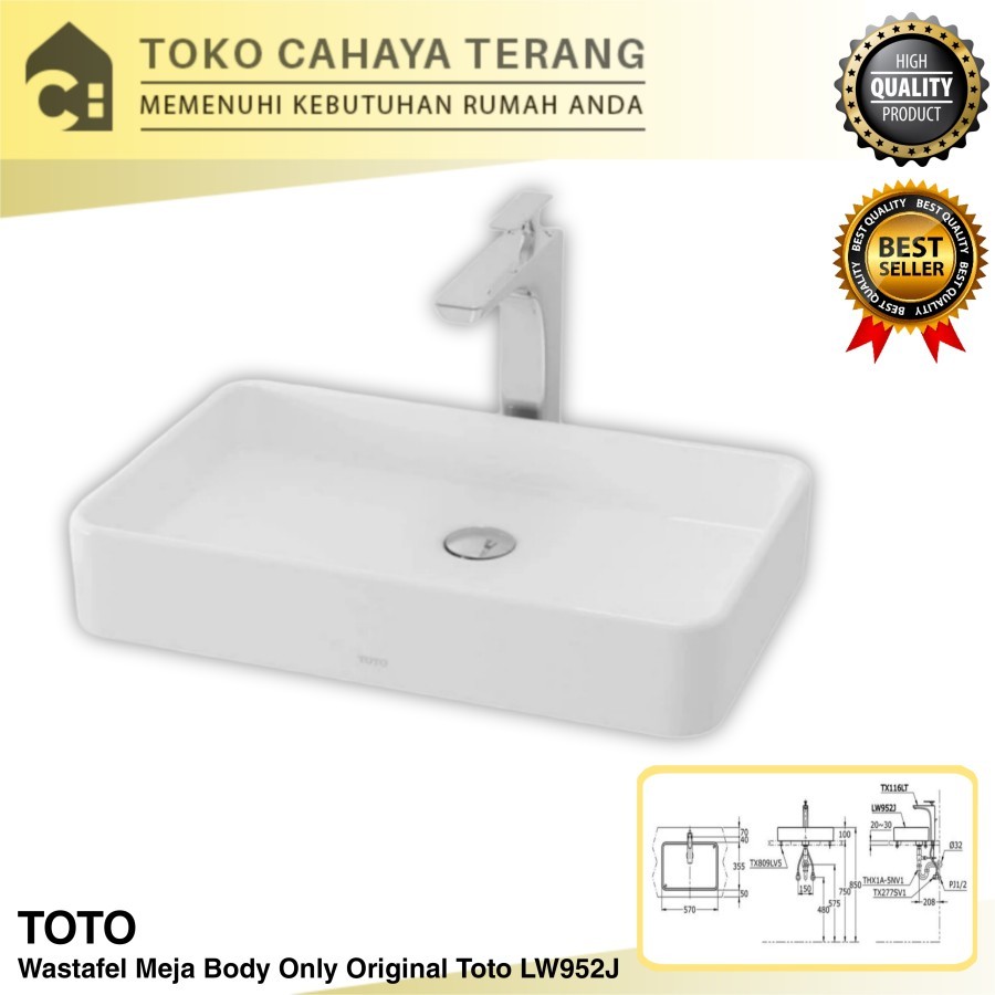 Wastafel Meja Kotak Toto LW952CJ Body Only / Wastafel Original Toto