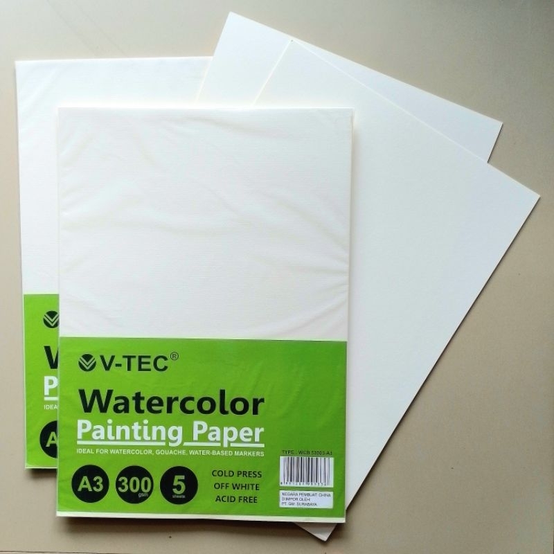 

Kertas Lukis Cat Air Water Color Paper V-TEC A3 300 Gsm Cold Pressed ( Pcs ) [Original ]