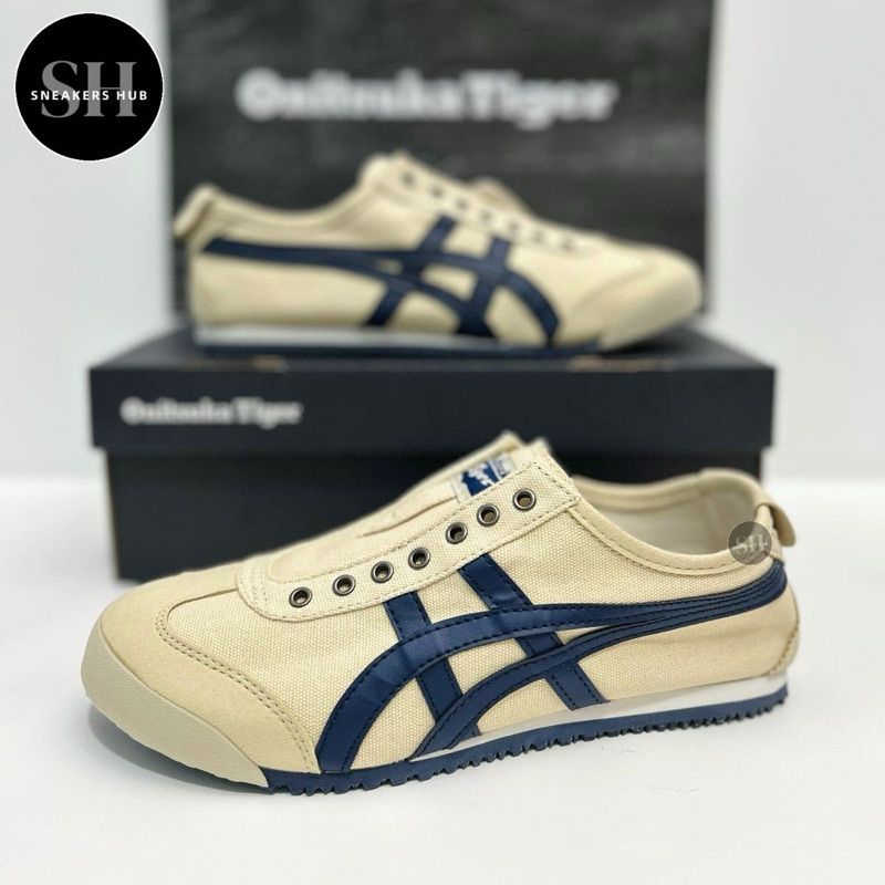Sepatu Onitsuka Tiger Slip-on Cream Navy Original BNIB Free Paperbag Free kaos kaki