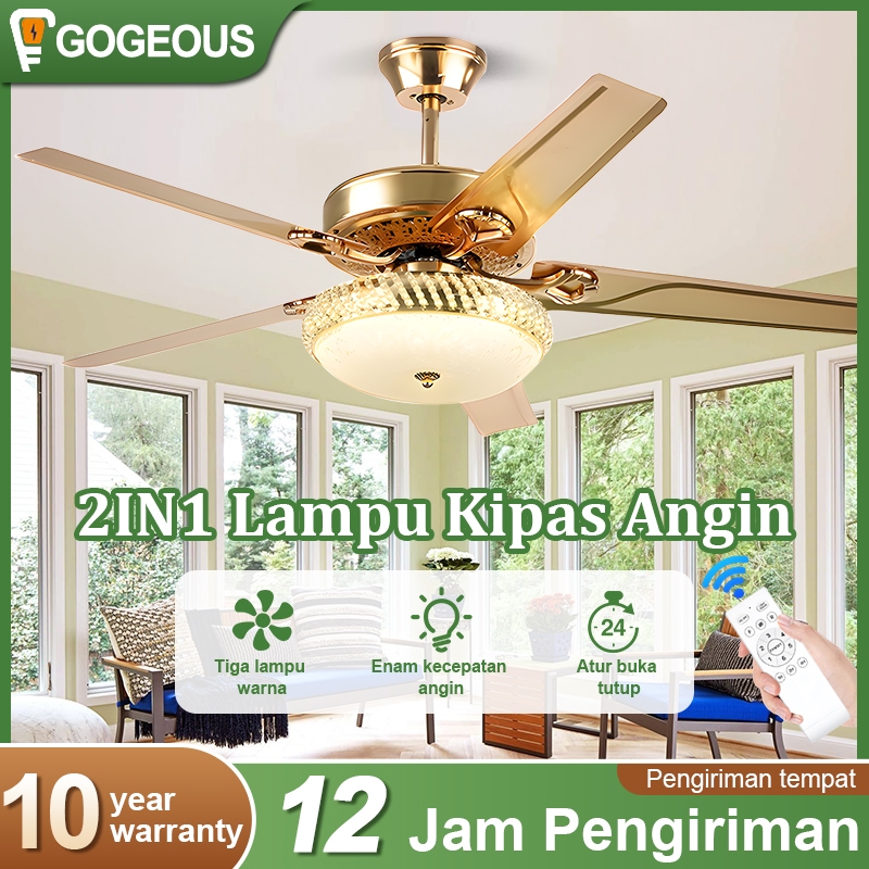 lampu kipas angin 42/52 inci kipas angin gantung plafon Lampu kristal mewah ringan kipas gantung