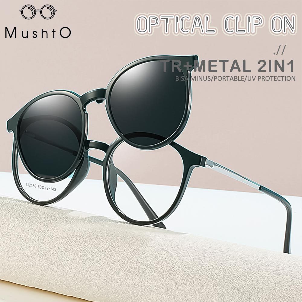 Mushto Kacamata 2in1 Fashionable Pria dan Wanita Clip On Lepas Pasang Polarized Style Oval Bisa Minu