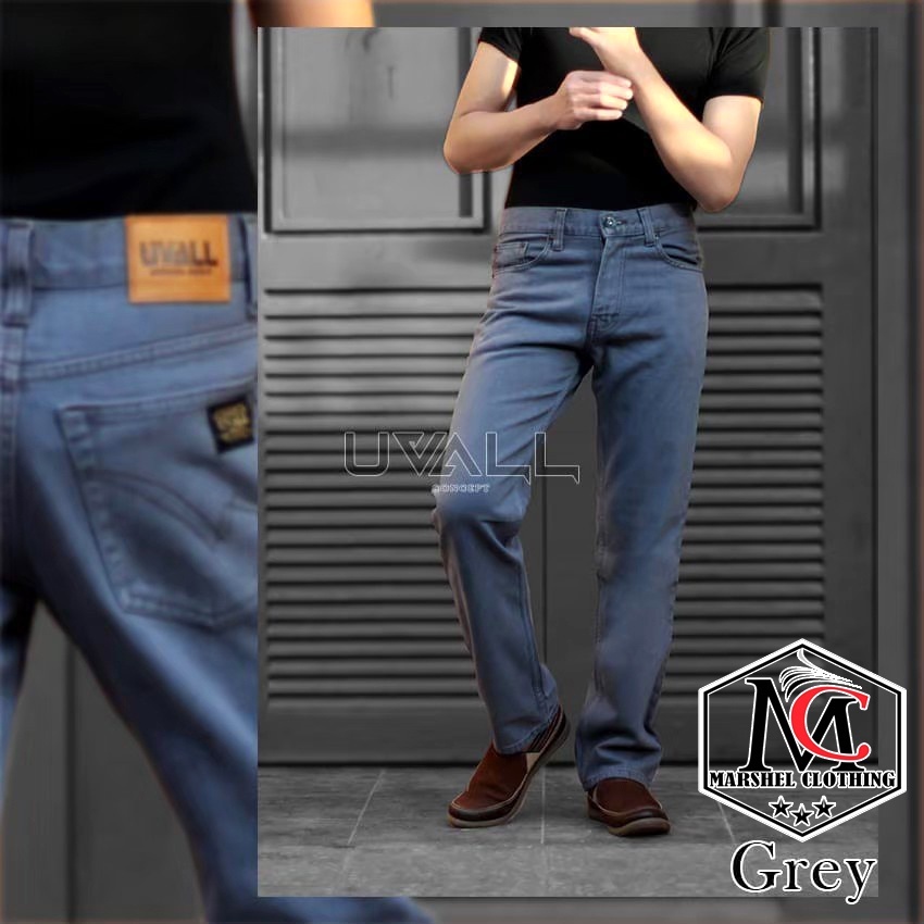 Celana Jeans Uvall Abu Model Standar Reguler Pria Original Uvall Terlaris - Grey (28-38)