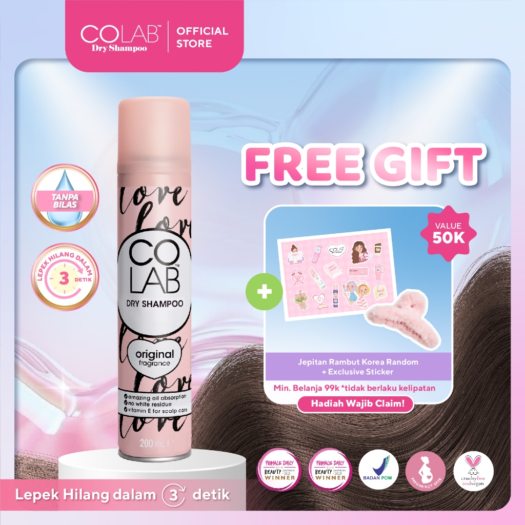 COLAB Dry Shampoo - Original / Dry Shampoo Tanpa Residu Putih / Atasi Rambut Lepek / Dry Shampoo Spr