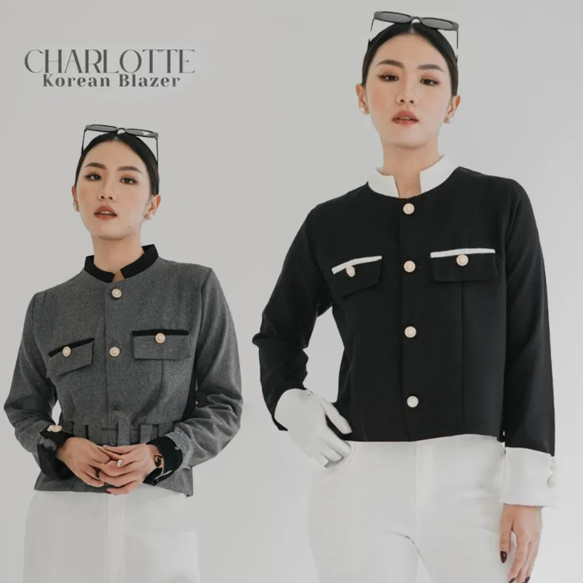 Charlotte Blazer | Blazer Wanita Lengan Panjang - Korean Blazer | Basic Crop Blazer Korean Style