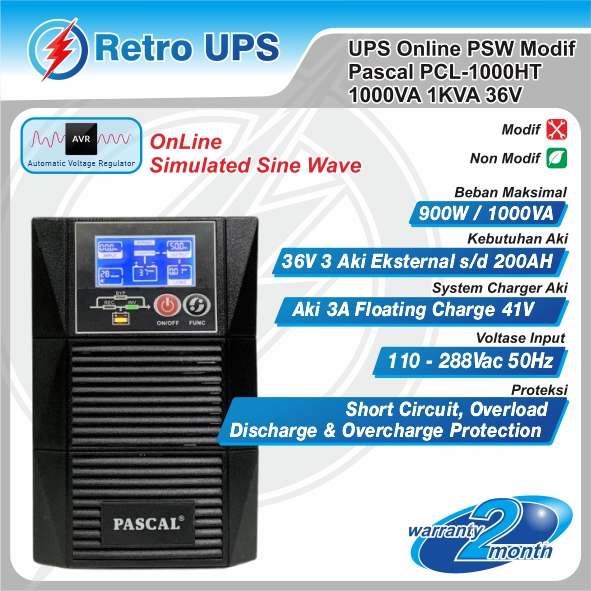 UPS Online PSW Modif Aki External Pascal PCL-1000HT 1000VA 1KVA 36V