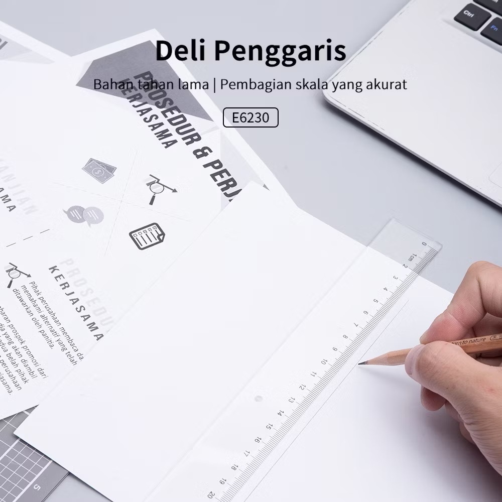 

DELI Penggaris Plastik Garisan Polos Transparan 30/40/50/60 cm