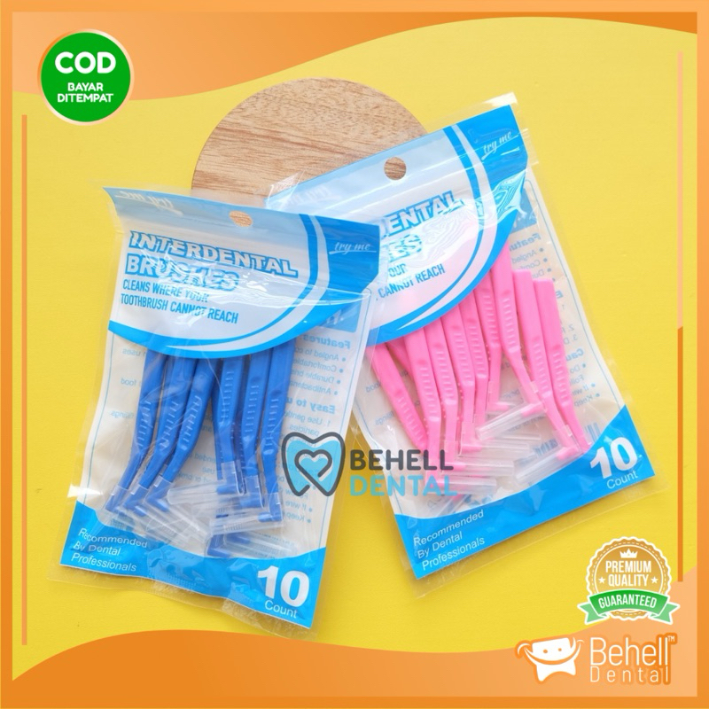 1Pack isi 10Pcs SIKAT SELA BEHEL GIGI BENGKOK Dengan Tutup X5 - INTERDENTAL BRUSH ORTHO - DENTAL FLO
