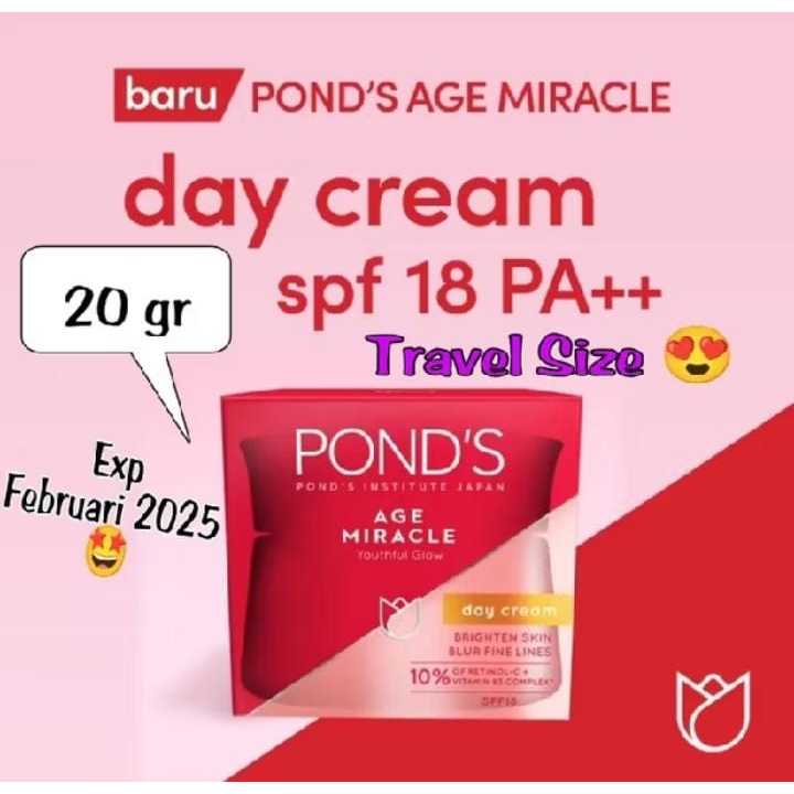 Ponds Age Miracle Day Cream 20gr Moisturizer Anti Aging+Glowing With Retinol & Spf 18 Pond's Travel 