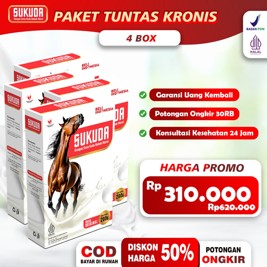 

Sukuda Susu Kuda Liar 100% Asli Tingkatkan Vitalitas & Imunitas Secara Alami Paket 4 Box