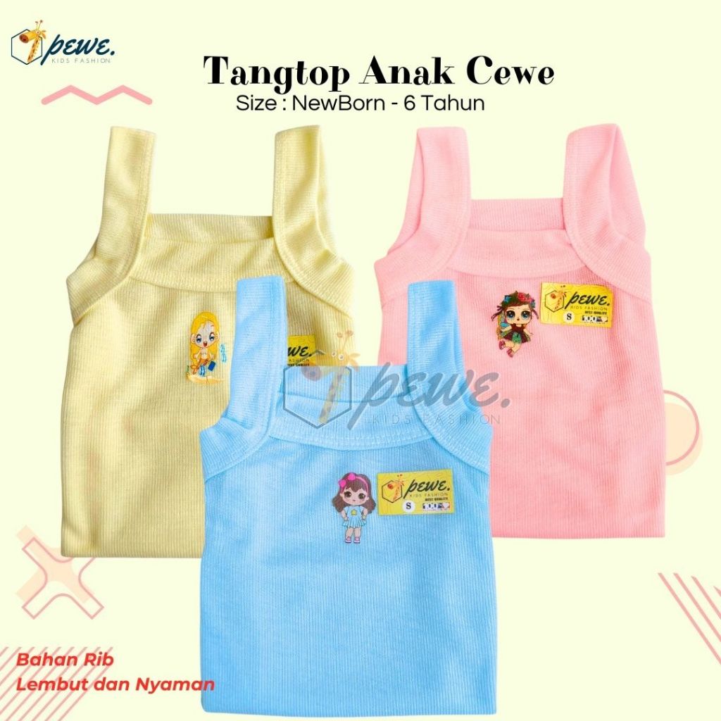 6pcs Tanktop anak perempuan motif Kaos dalam anak perempuan - Singlet Cewek Polos Warna (6 Pcs) 0-5 