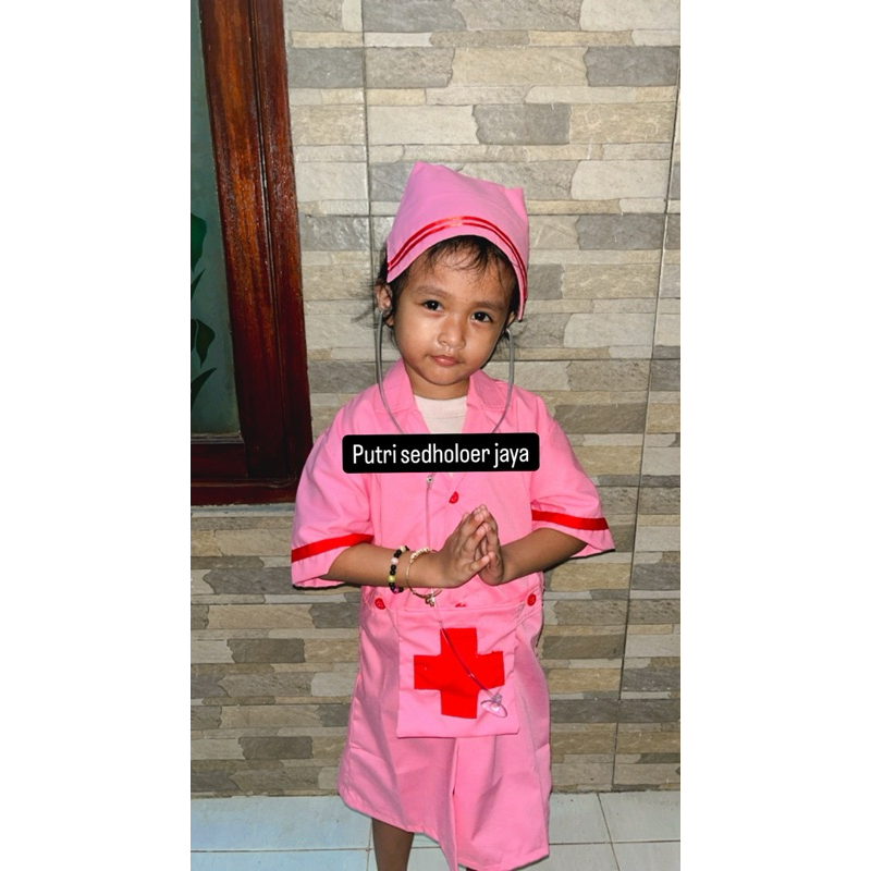 baju perawat suster pink anak perempuan