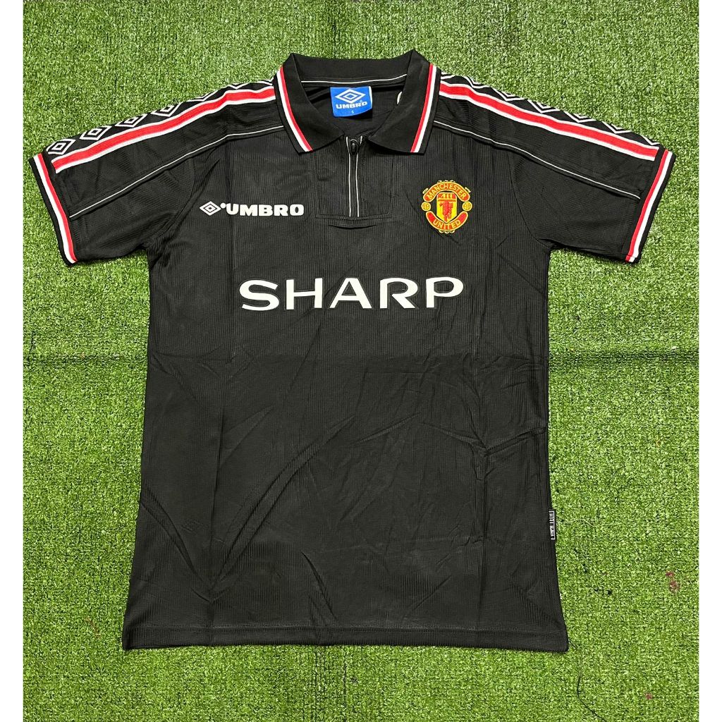 Jersey Bola Retro Vintage Manchester United MU Home 1998 / 1999 Treble Champions 98-99 Black Edition