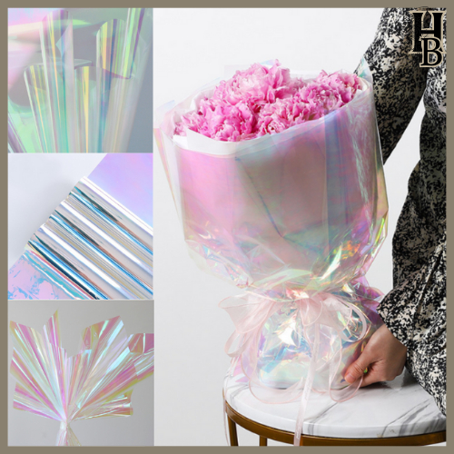 

HOLOGRAM LEMBARAN Plastik OPP holographic rainbow transparent pelangi kertas bunga wrapping paper 6045
