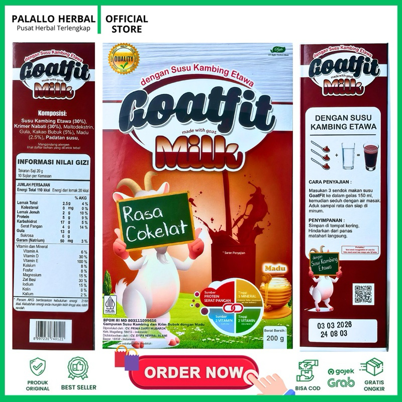 

Goatfit Coklat Box 200g - Susu Kambing Etawa dengan Kakao & Madu, BPOM Legal, Minuman Sehat & Lezat