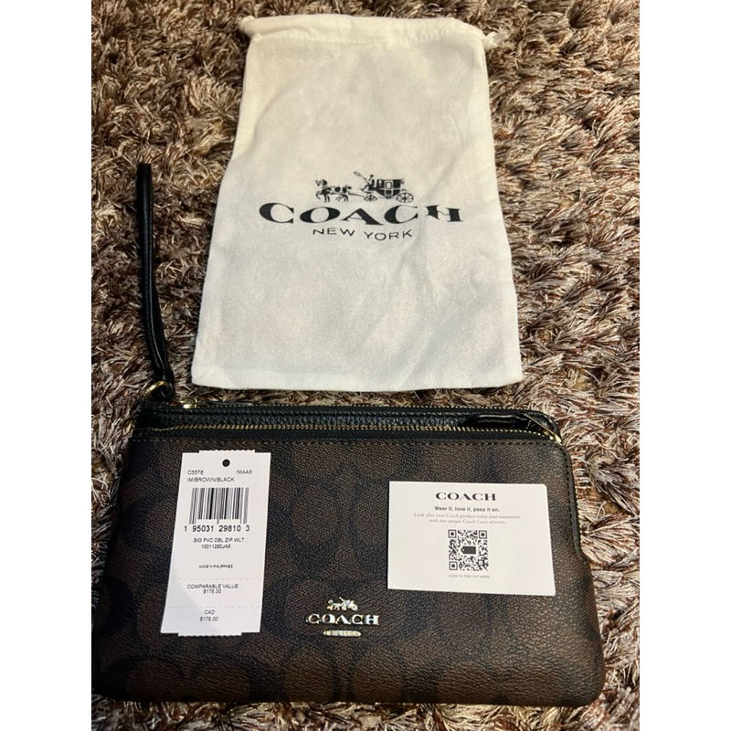 (SOLD) NBU Coach Signature Brown Black Double Zip Wallet ORIGINAL