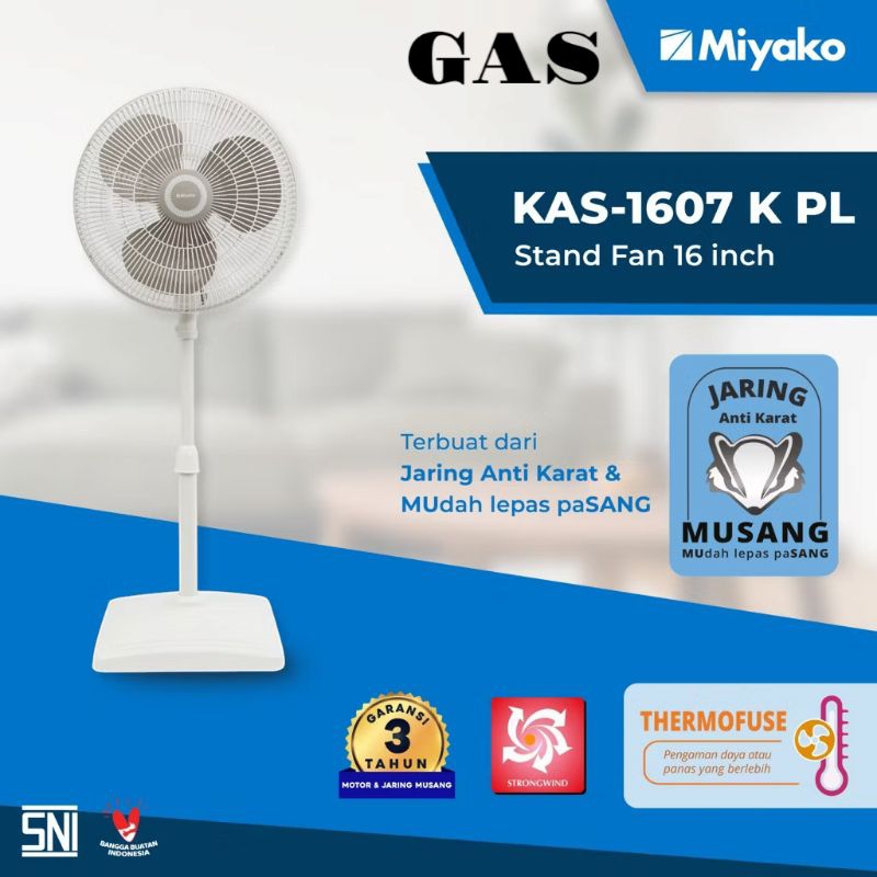 Kipas angin berdiri Miyako KAS-1607K PL/Stand fan tegak Miyako KAS-1607K PL jaring plastik