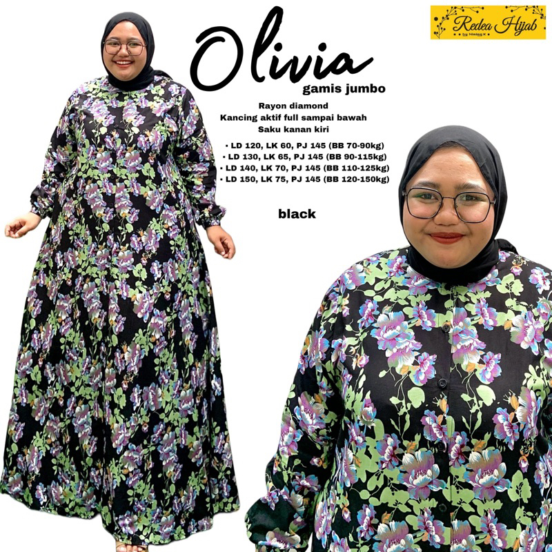 Gamis Wanita Muslimah Olivia Jumbo Maxy Dress Bahan Rayon Diamond Motif Bunga LD120 130 140 150