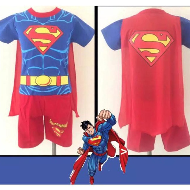 Terbaru Baju anak setelan superman sayap lengan pendek  BAJU ANAK SUPERMAN PENDEK SAYAP