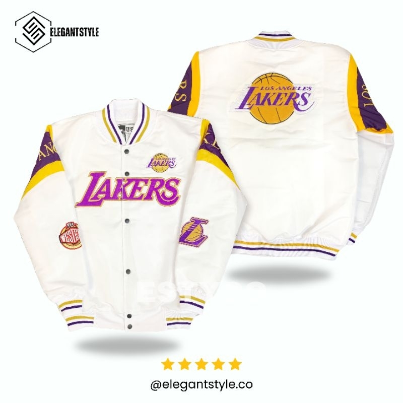[ESTYCO] Jaket Varsity Baseball LAKERS WESTERN WHITE elegantStyle Uqnisex Full Bordir - Bahan Taslan