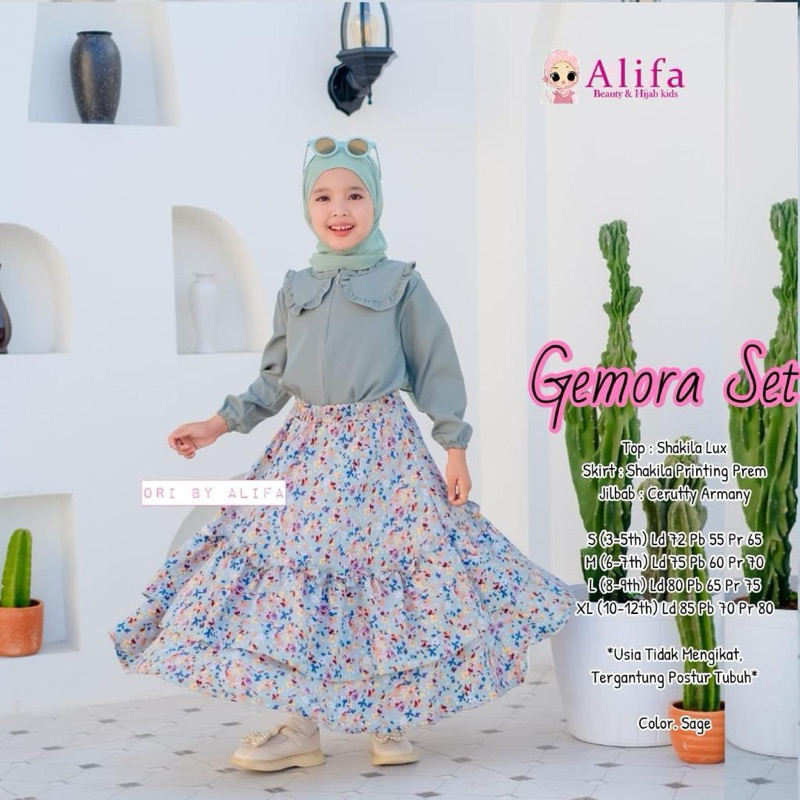 GEMORA SET ROK DAN ATASAN LENGAN PANJANG BAJU SET ROK ALIFA BAJU ANAK ANAK USIA 9-12 TAHUN MOTIF BUN