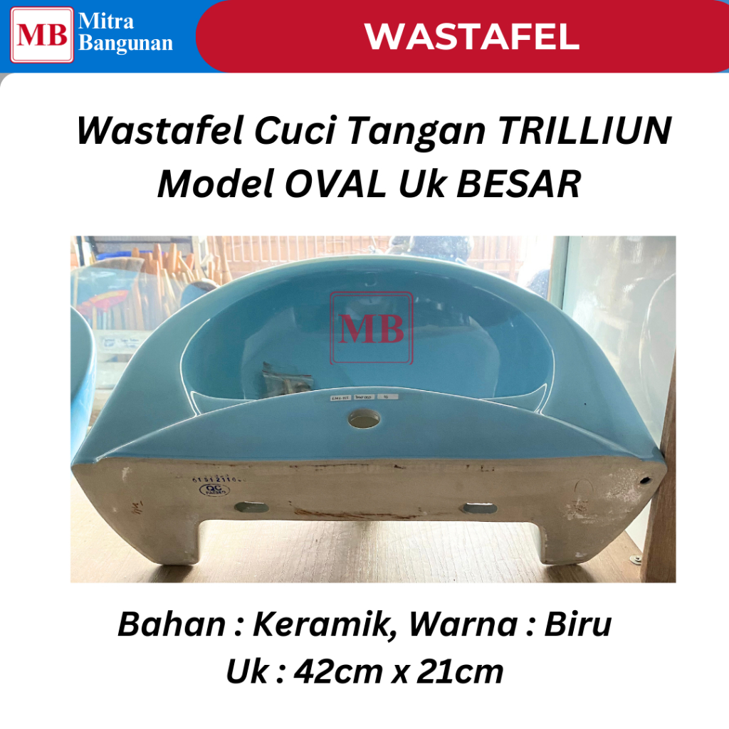 TRILLIUN WASTAFEL CUCI TANGAN KERAMIK MODEL OVAL UKURAN BESAR WARNA BIRU