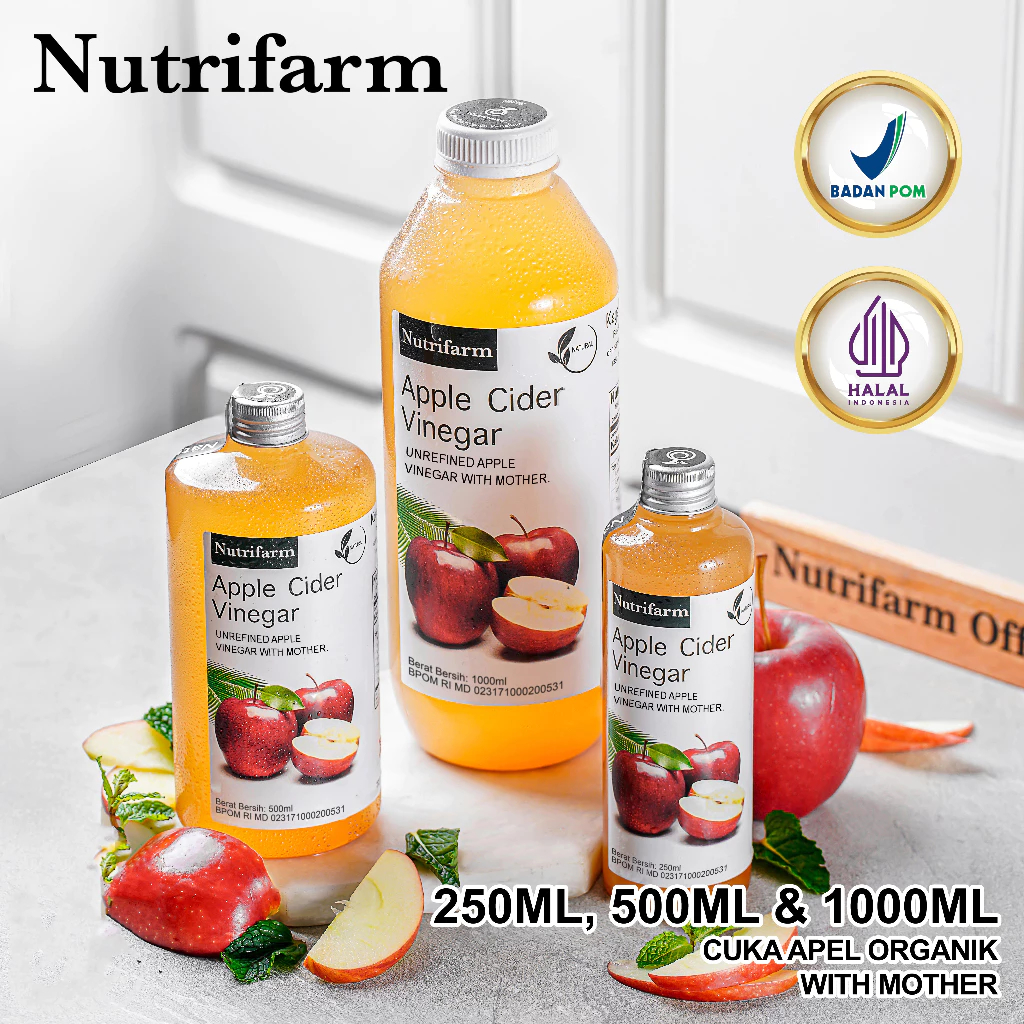 

NUTRIFARM CUKA APEL ORIGINAL ORGANIK [250ML 500 ML 1000ML] | APPLE CIDER VINEGAR WITH THE MOTHER