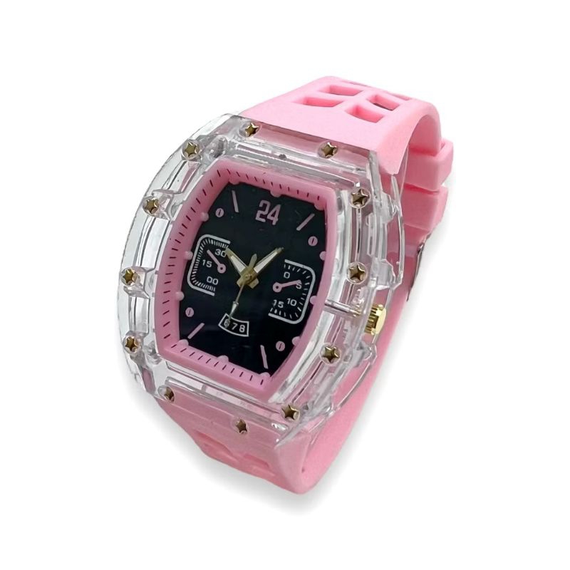 Jam Tangan Analog simpel mewah Wanita pria Fashion Aksesoris tangan tali rubber Persegi Kotak mewah 