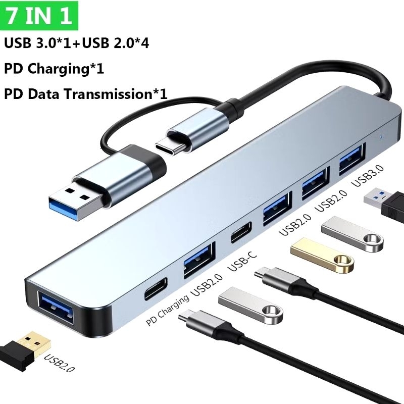 7 in 1 USB HUB Type C Adapter 7 Port in 1 USB 3.0 USB 2.0 PD 5W otg Plug and Play
