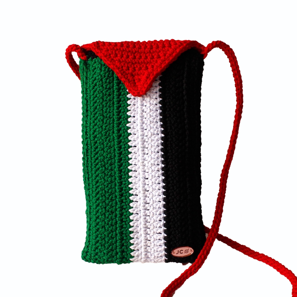 Tas HP Wanita Rajut Selempang Motif Palestina / Crossbody Phone Bag Crochet Palestine flag