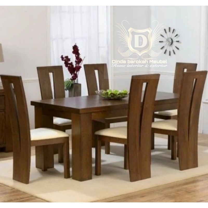 MEJA MAKAN JATI SET 6 KURSI, MEJA MAKAN VINTAGE MODERN, MEJA MAKAN CLASIK JATI BERKUALITAS