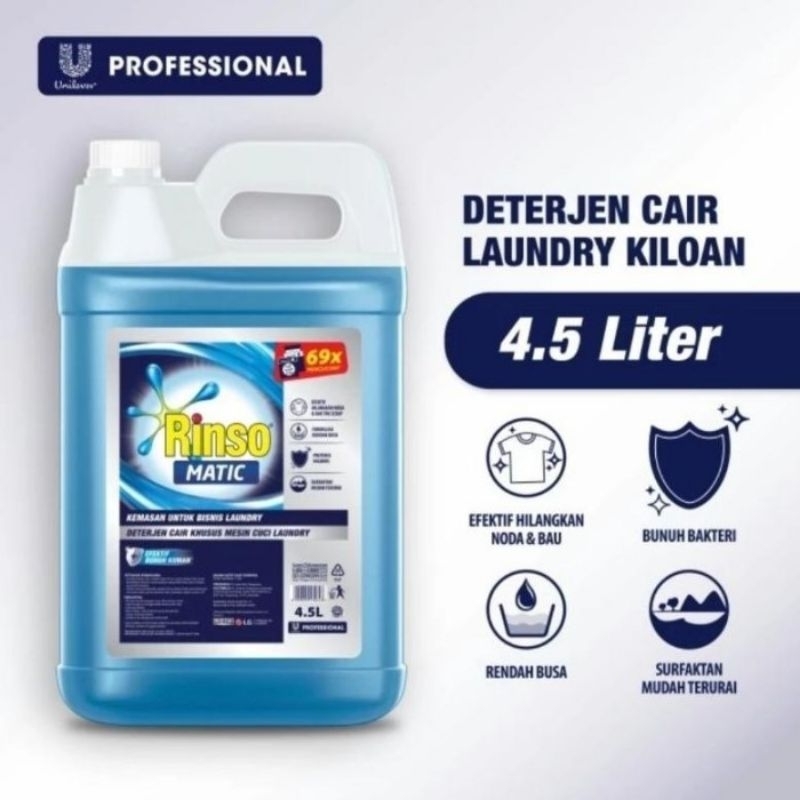 Rinso Matic Deterjen Cair laundry kiloan 4.5 LITER 1JERIGEN