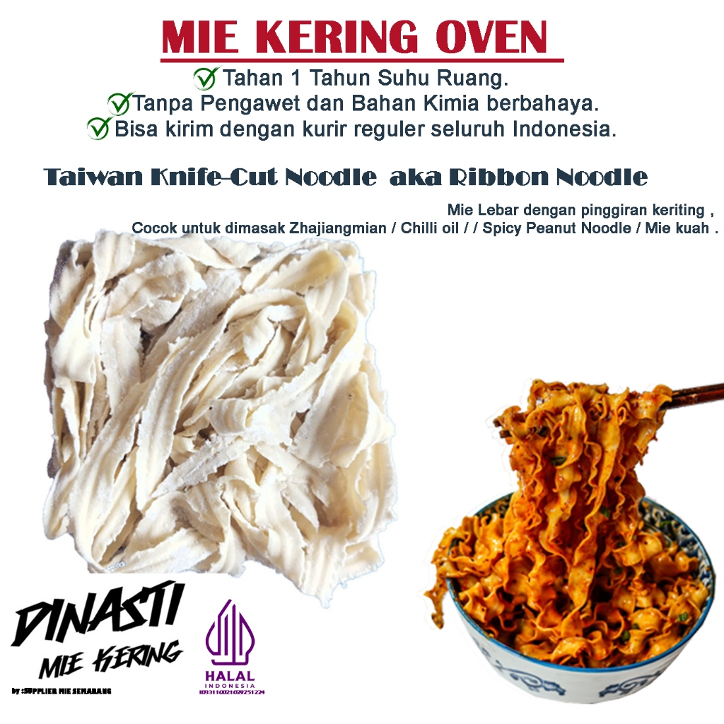 

mie kering ribbon noodle / taiwan knifecut noodle/ mie kering keriting pinggir /mie mentah /mie oven/ sau tao