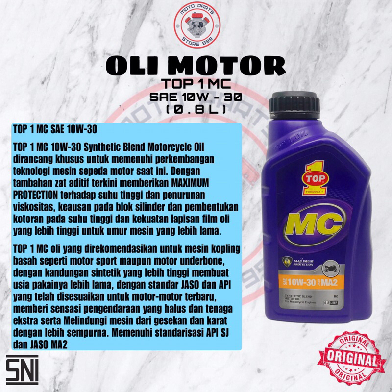 OLI MESIN MOTOR TOP 1 MC SAE 10W-30 0.8 Liter